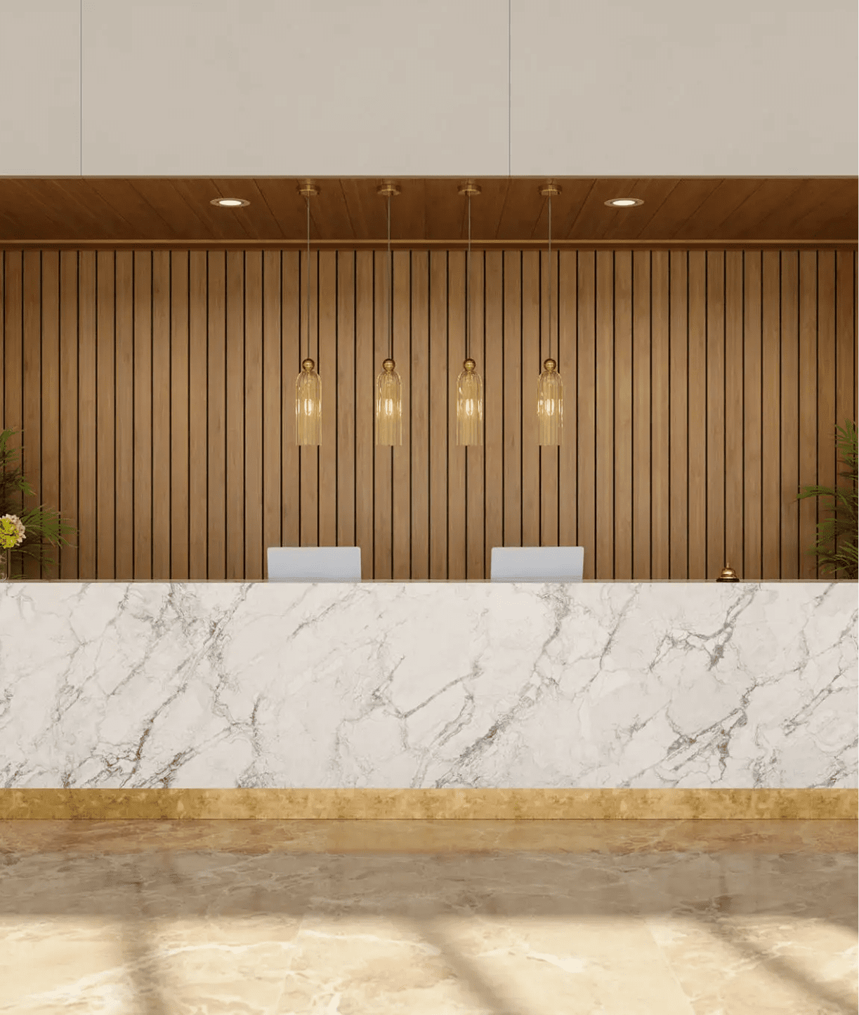 Modern reception desk with marble finish