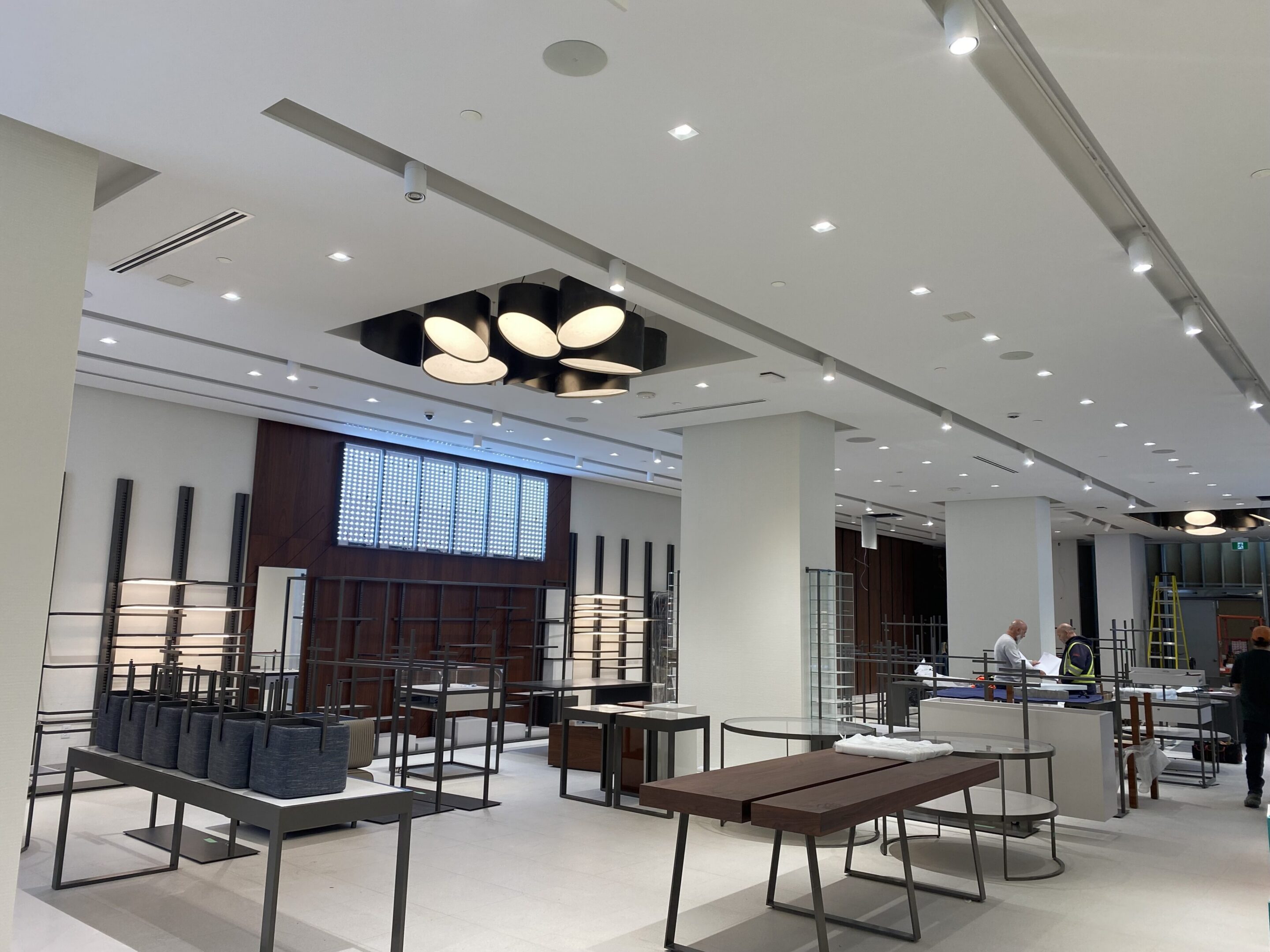 Empty retail store interior with display tables