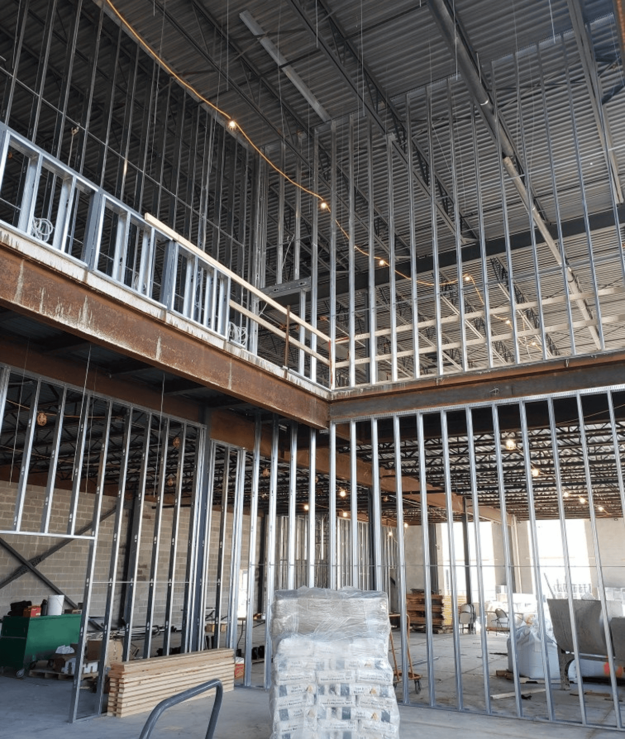 Interior metal stud framing during commercial construction